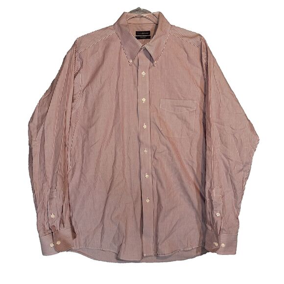 Club Room Pinpoint Men’s Dress Shirt 16 34/35 Easy Care LS White w/ Red Stripes - Picture 1 of 11